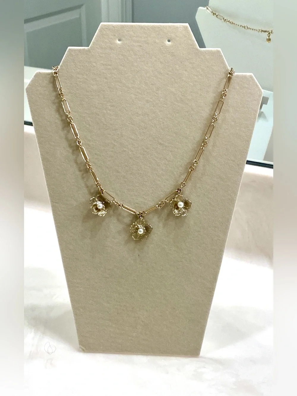 J. Crew Delicate Gold Floral Pearl Necklace